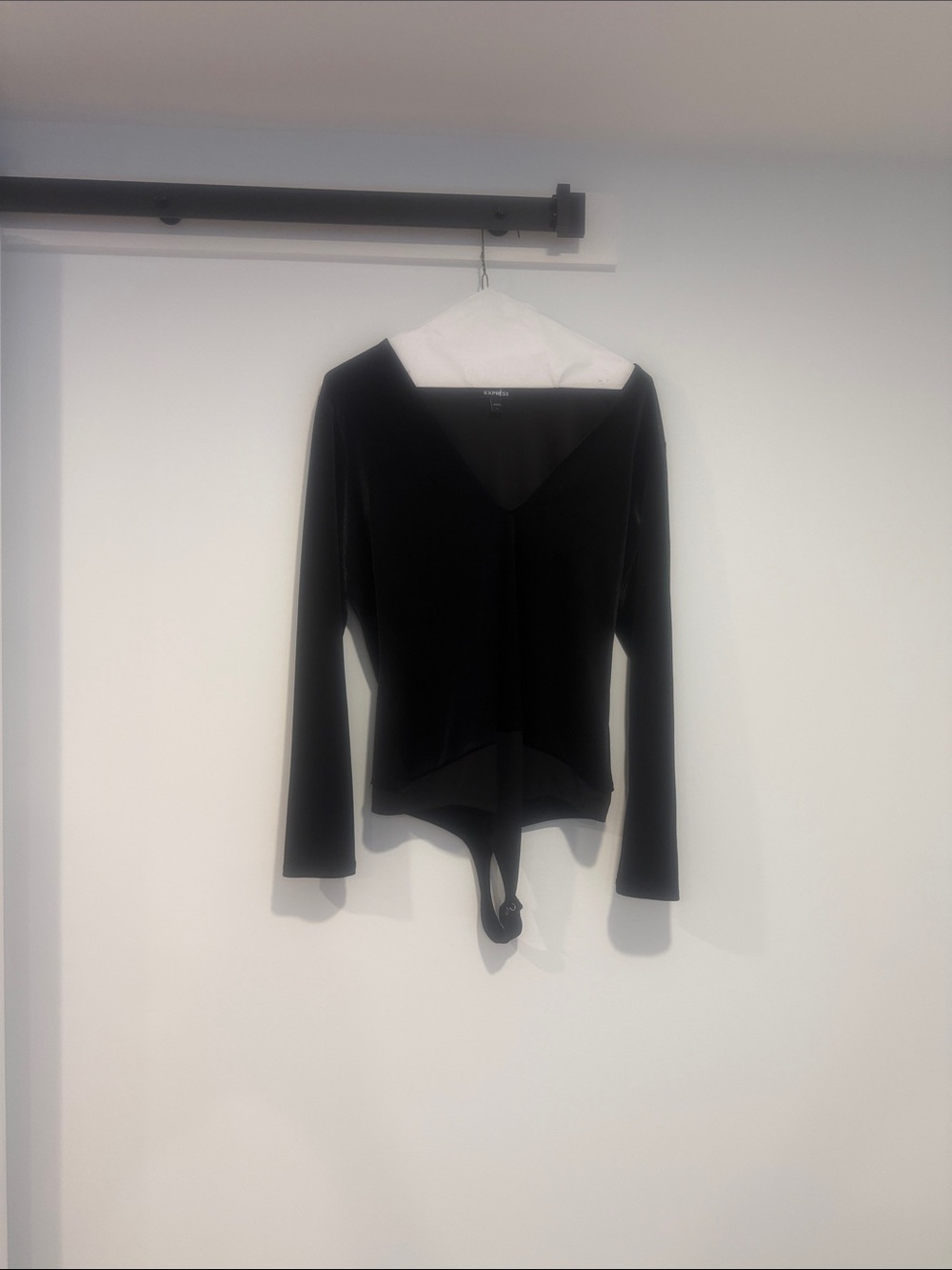 Express Black V-Neck Long Sleeve Tie-Front Bodysuit